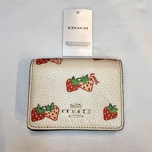 Coach Strawberry Print Mini Wallet with Gold Chain Strap